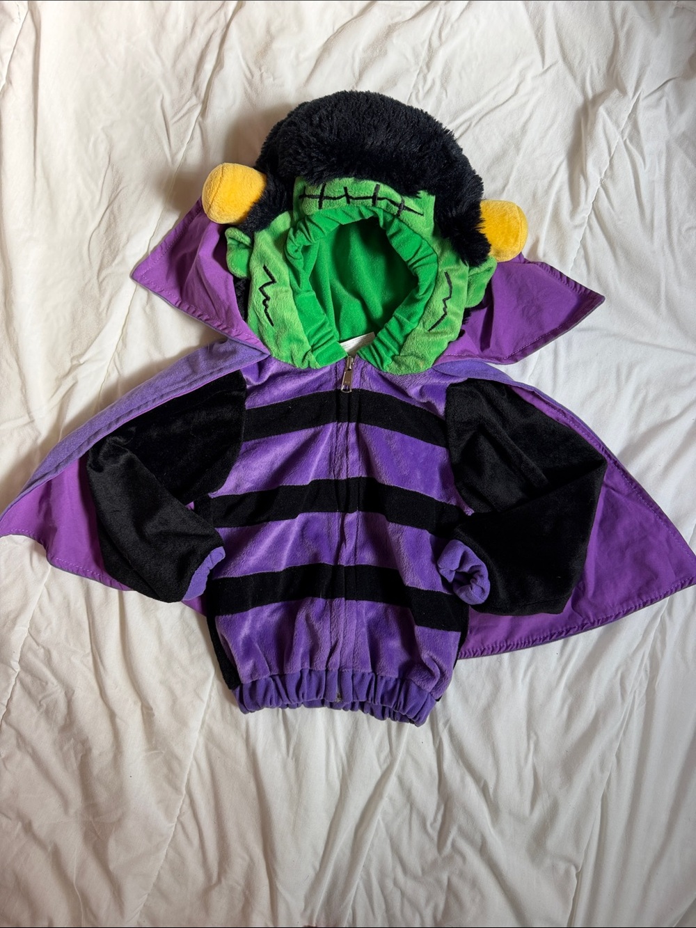 Kids Purple & Green Frankenstein Hooded Costume Jacket with Cape